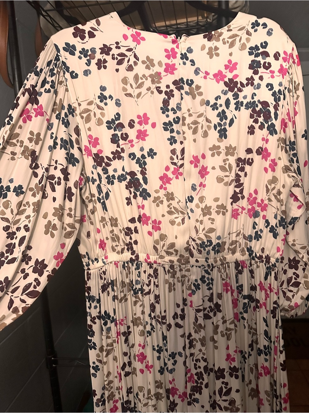 Lane Bryant Cream Floral Midi Dress with Pink, Navy & Brown Flowers